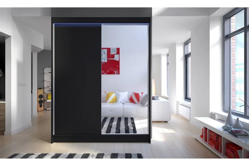 Pickering Garderob med Spegel 150x200 cm LED-belysning - Svart - Förvaring - Klädförvaring - Garderob & garderobssystem