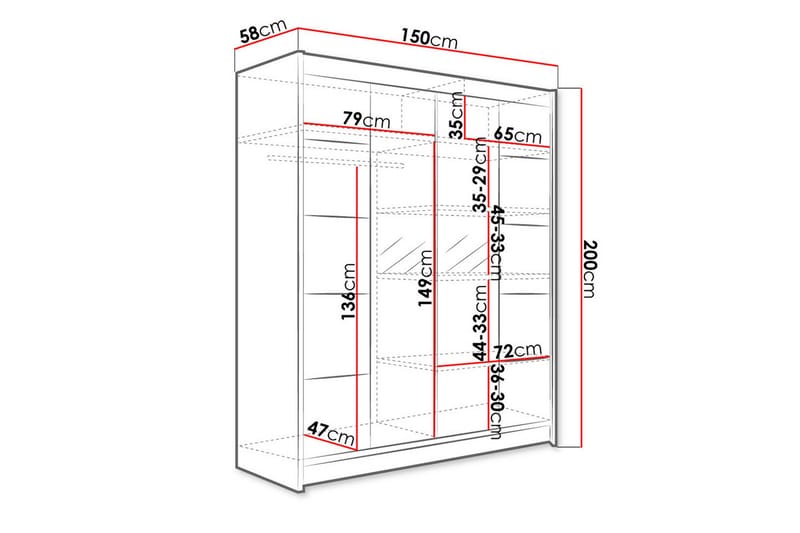 Pickering Garderob med Spegel 150x200 cm - Svart/Vit - Förvaring - Klädförvaring - Garderob & garderobssystem
