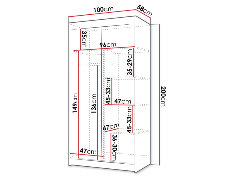 Piedras Garderob med spegel 100x200 cm - Brun - Förvaring - Klädförvaring - Garderob & garderobssystem