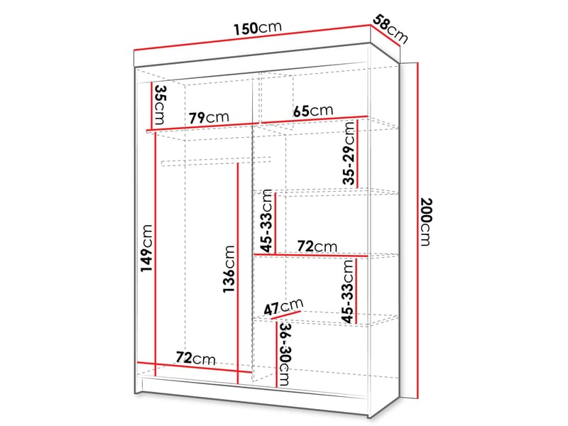 Piedras Garderob med spegel 150x200 cm - Brun - Förvaring - Klädförvaring - Garderob & garderobssystem