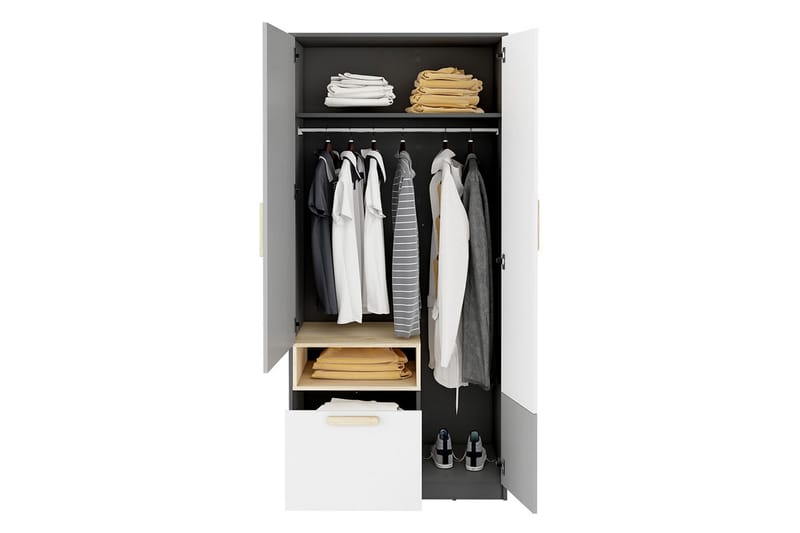 Pok Garderob 90x50x193 cm - Grå/Svart/Vit - Förvaring - Klädförvaring - Garderob & garderobssystem
