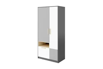 Pok Garderob 90x50x193 cm - Grå/Svart/Vit - Förvaring - Klädförvaring - Garderob & garderobssystem