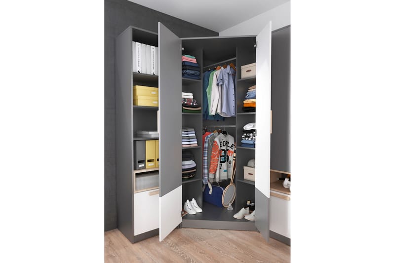 Pok Garderob 95x95x193 cm - Grå/Svart/Vit - Förvaring - Klädförvaring - Garderob & garderobssystem