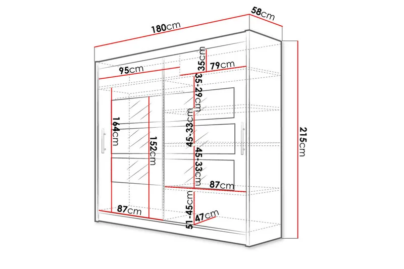 Prag Garderob 180 cm Skjutdörrar Delad Spegel - Beige/Trä/Natur - Förvaring - Klädförvaring - Garderob & garderobssystem