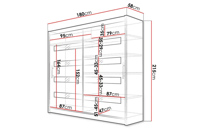 Prag Garderob 180x57x215 cm LED-belysning Scandinavian Choice Black - Förvaring - Klädförvaring - Garderob & garderobssystem