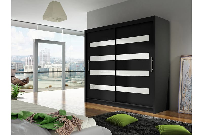 Prag Garderob 180x57x215 cm LED-belysning - Svart - Förvaring - Klädförvaring - Garderob & garderobssystem