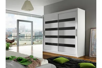 Prag Garderob 180x57x215 cm LED-belysning - Vit/Svart - Förvaring - Klädförvaring - Garderob & garderobssystem
