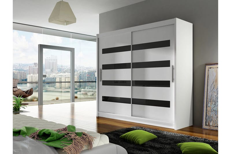 Prag Garderob 180x57x215 cm LED-belysning - Vit/Svart - Förvaring - Klädförvaring - Garderob & garderobssystem