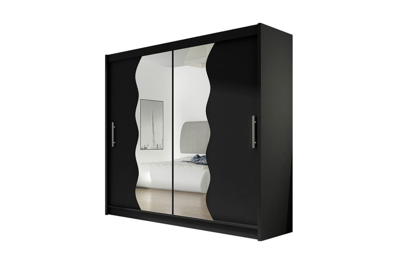 Prag Garderob 180x57x215 cm - Svart/Spegel - Garderob & garderobssystem - Klädskåp & fristående garderob