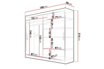 Prag Garderob 180x57x215 cm - Vit - Förvaring - Klädförvaring - Garderob & garderobssystem