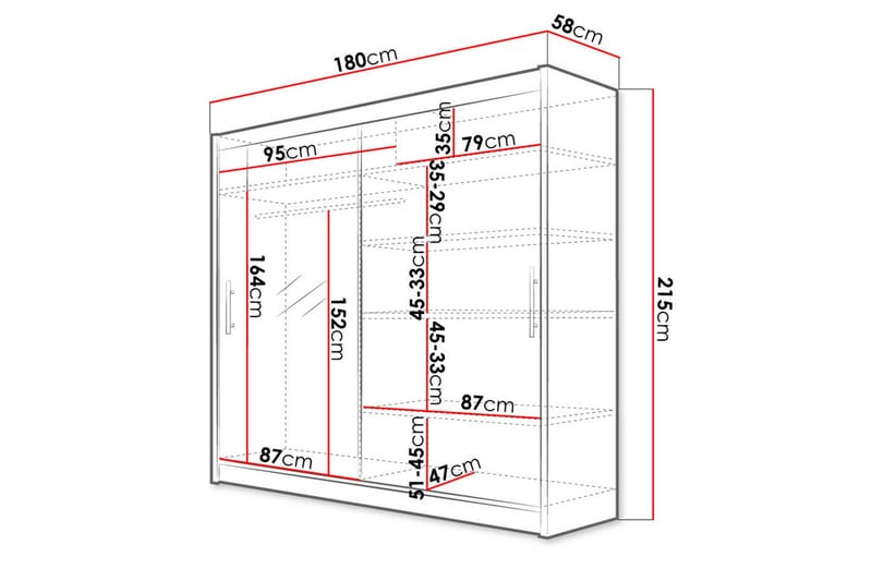 Prag Garderob 180x57x215 cm - Vit - Förvaring - Klädförvaring - Garderob & garderobssystem