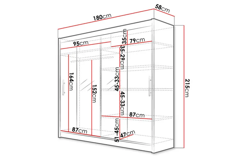 Prag Garderob 180x57x215 cm - Vit - Förvaring - Klädförvaring - Garderob & garderobssystem