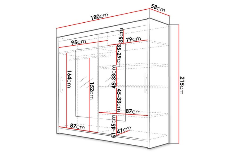 Prag Garderob 180x57x215 cm - Vit - Förvaring - Klädförvaring - Garderob & garderobssystem - Klädskåp & fristående garderob