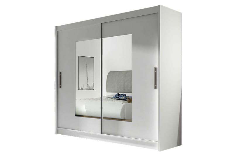 Prag Garderob med Skjutdörrar Smal fyrkantig spegel 180 cm, Vit