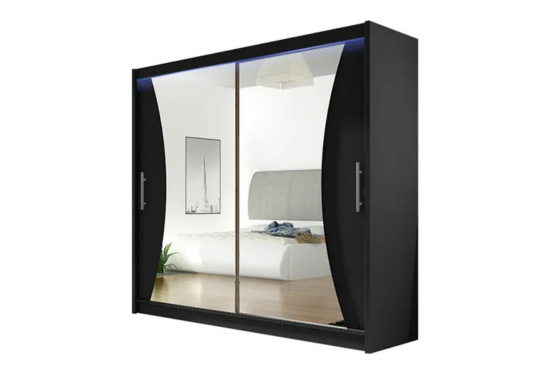 Prag Garderob med Spegel 180x215 cm, Svart