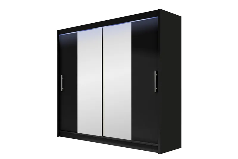 Prag Garderob med Spegel 180x215 cm - Svart - Förvaring - Klädförvaring - Garderob & garderobssystem
