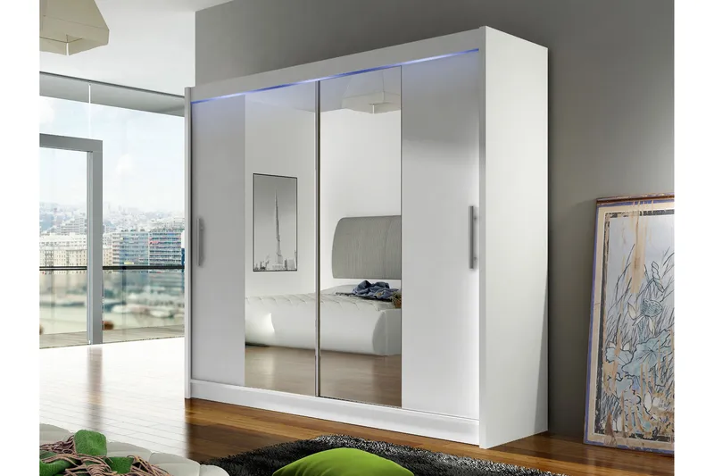 Prag Garderob med Spegel 180x215 cm - Vit - Förvaring - Klädförvaring - Garderob & garderobssystem