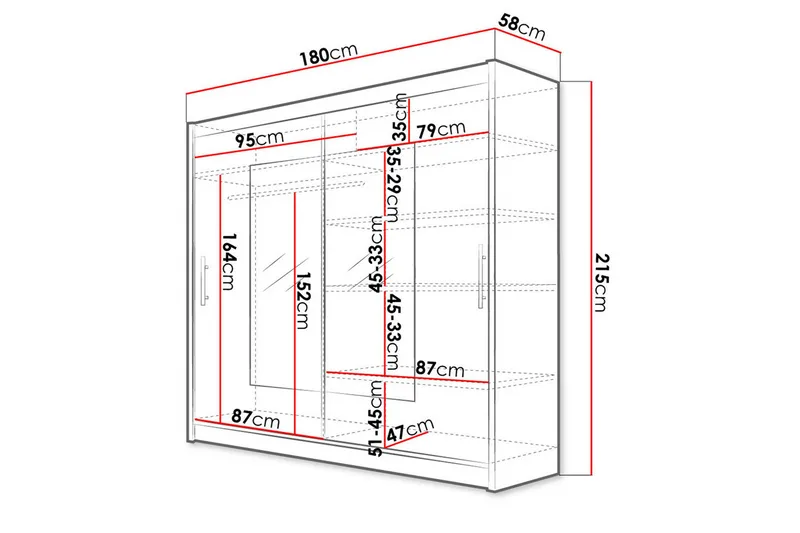 Prag Garderob Skjutdörrar Smal Fyrkantig Spegel - Beige/Trä/Natur - Förvaring - Klädförvaring - Garderob & garderobssystem