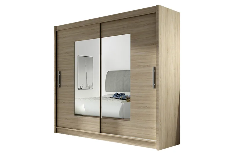 Prag Garderob Skjutdörrar Smal Fyrkantig Spegel - Beige/Trä/Natur - Förvaring - Klädförvaring - Garderob & garderobssystem