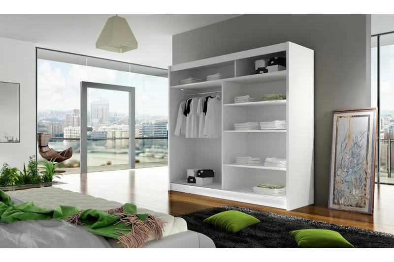 Prag Garderob Skjutdörrar Smal Spegel - Svart/Spegel - Förvaring - Klädförvaring - Garderob & garderobssystem