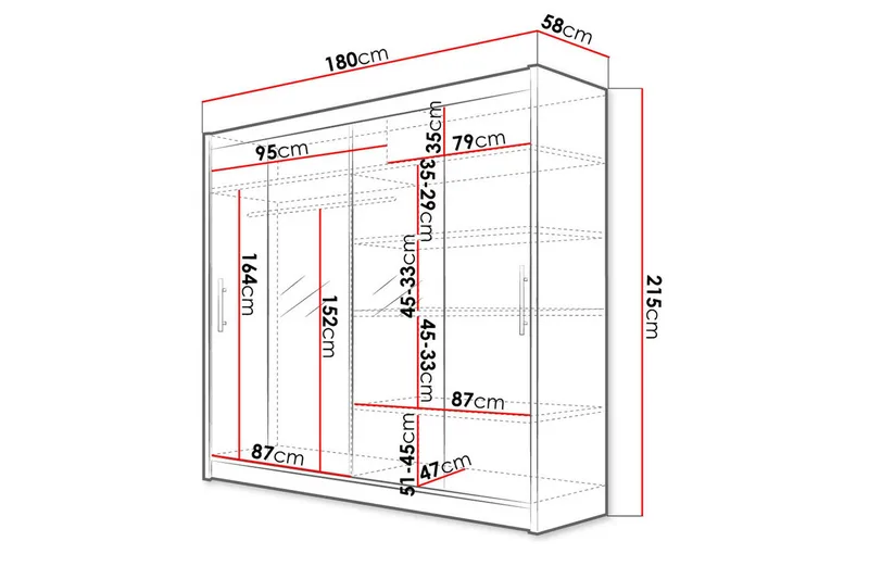 Prag Garderob Skjutdörrar Smal Spegel - Vit/Spegel - Förvaring - Klädförvaring - Garderob & garderobssystem