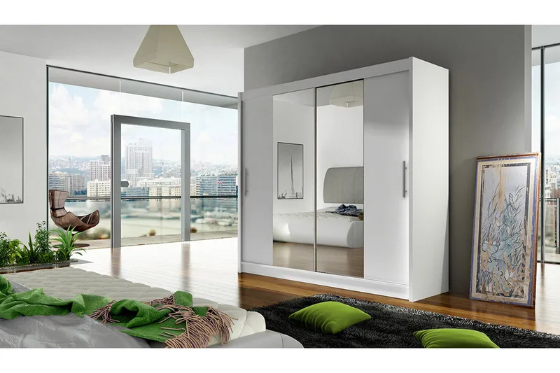 Prag Garderob Skjutdörrar Smal Spegel - Vit/Spegel - Förvaring - Klädförvaring - Garderob & garderobssystem