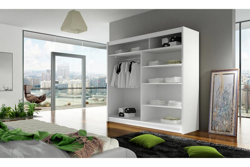 Prag Garderob Skjutdörrar Smal Spegel - Vit/Spegel - Förvaring - Klädförvaring - Garderob & garderobssystem