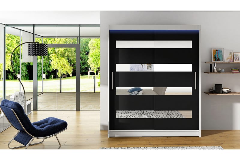 Presto Garderob 58x150 cm LED-belysning - Vit/Svart - Förvaring - Klädförvaring - Garderob & garderobssystem