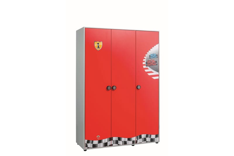 Race Cup Garderob 135x198 cm Röd/Vit - Hanah Home - Garderob & garderobssystem - Klädskåp & fristående garderob
