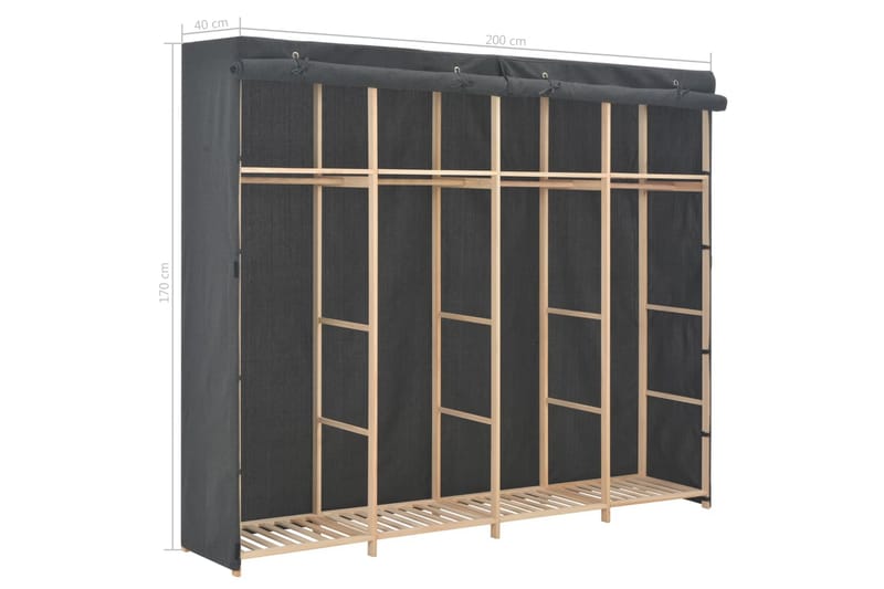 Garderob grå 200x40x170 cm tyg - Grå - Förvaring - Klädförvaring - Garderob & garderobssystem - Resegarderob