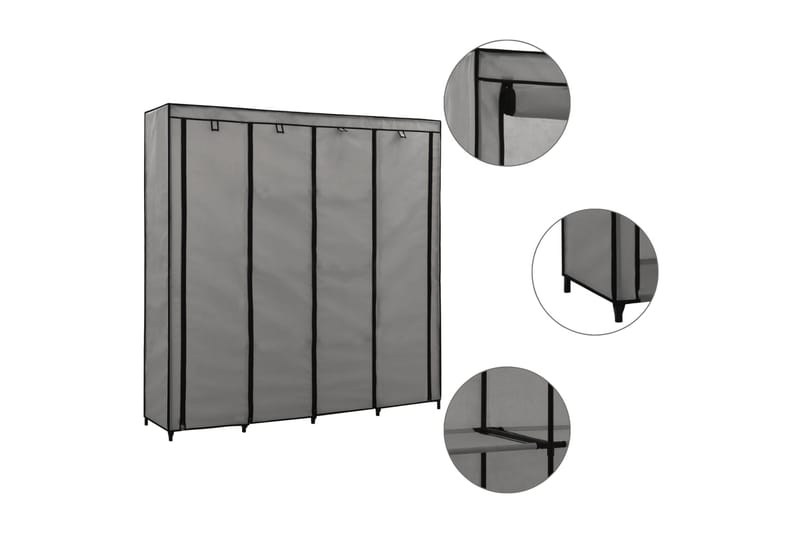 Garderob med 4 fack grå 175x45x170 cm - Grå - Förvaring - Klädförvaring - Garderob & garderobssystem - Resegarderob