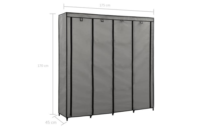 Garderob med 4 fack grå 175x45x170 cm - Grå - Förvaring - Klädförvaring - Garderob & garderobssystem - Resegarderob