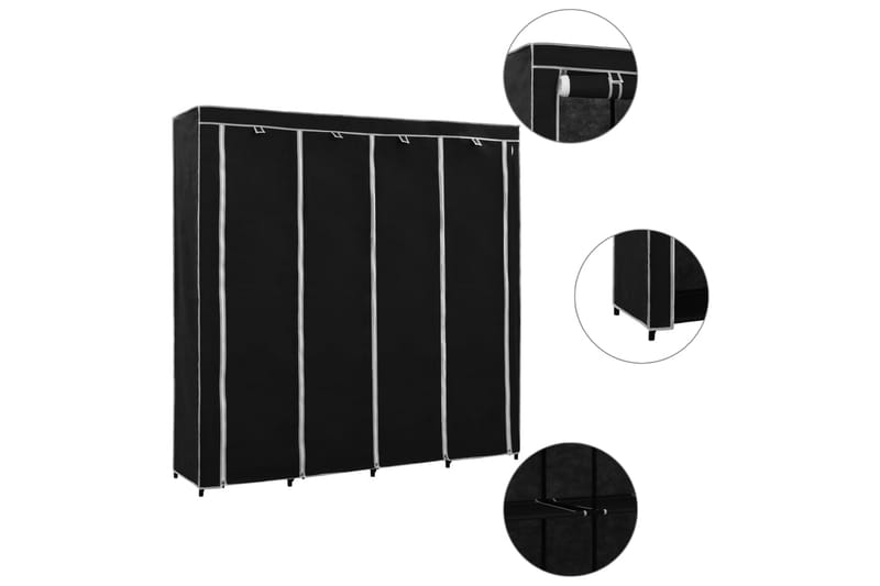 Garderob med 4 fack svart 175x45x170 cm - Svart - Förvaring - Klädförvaring - Garderob & garderobssystem - Resegarderob