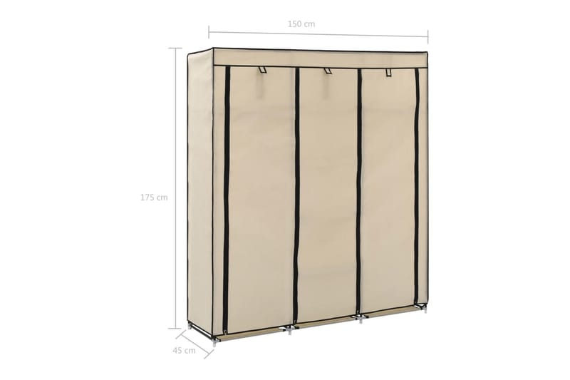 Garderob med fack och stänger gräddvit 150x45x175 cm tyg - Vit - Förvaring - Klädförvaring - Garderob & garderobssystem - Resegarderob