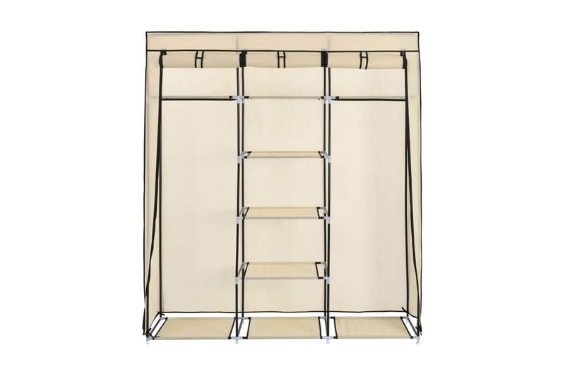 Garderob med fack och stänger gräddvit 150x45x175 cm tyg - Vit - Förvaring - Klädförvaring - Garderob & garderobssystem - Resegarderob