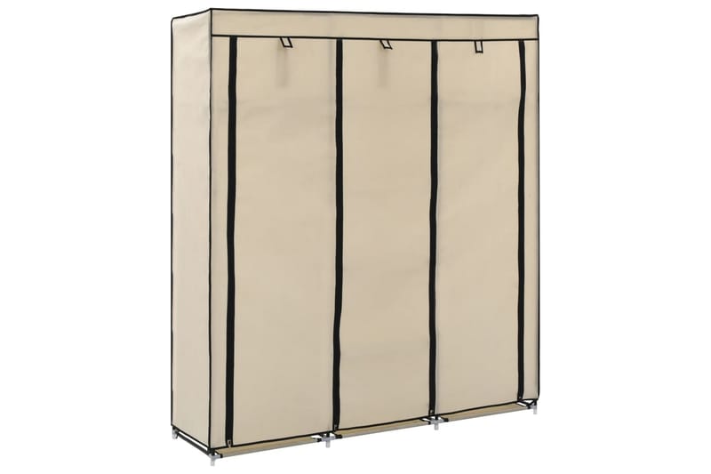 Garderob med fack och stänger gräddvit 150x45x175 cm tyg - Vit - Förvaring - Klädförvaring - Garderob & garderobssystem - Resegarderob