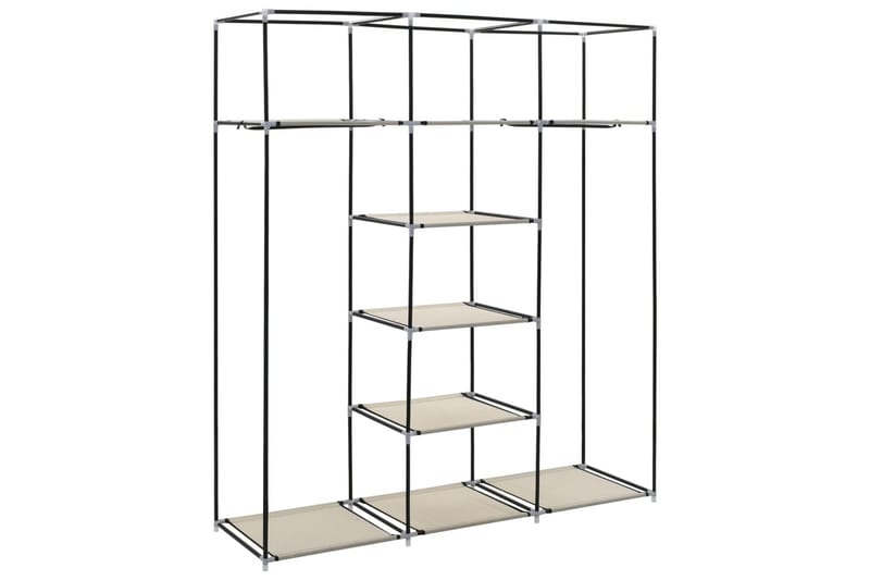 Garderob med fack och stänger gräddvit 150x45x175 cm tyg - Vit - Förvaring - Klädförvaring - Garderob & garderobssystem - Resegarderob