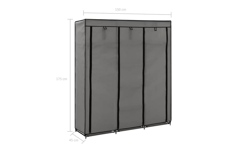 Garderob med fack och stänger grå 150x45x175 cm tyg - Grå - Förvaring - Klädförvaring - Garderob & garderobssystem - Resegarderob