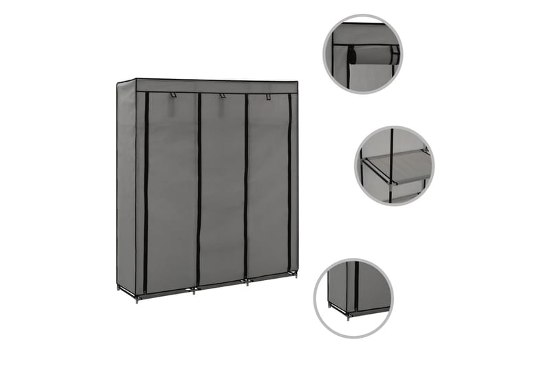 Garderob med fack och stänger grå 150x45x175 cm tyg - Grå - Förvaring - Klädförvaring - Garderob & garderobssystem - Resegarderob