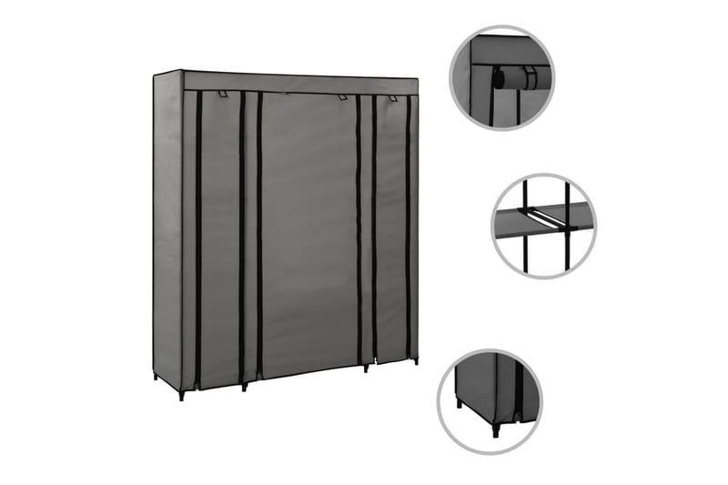 Garderob med fack och stänger grå 150x45x176 cm tyg - Grå - Förvaring - Klädförvaring - Garderob & garderobssystem - Resegarderob