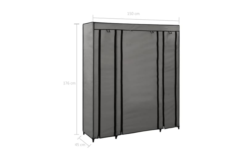 Garderob med fack och stänger grå 150x45x176 cm tyg - Grå - Förvaring - Klädförvaring - Garderob & garderobssystem - Resegarderob