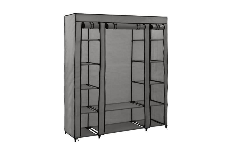 Garderob med fack och stänger grå 150x45x176 cm tyg - Grå - Förvaring - Klädförvaring - Garderob & garderobssystem - Resegarderob
