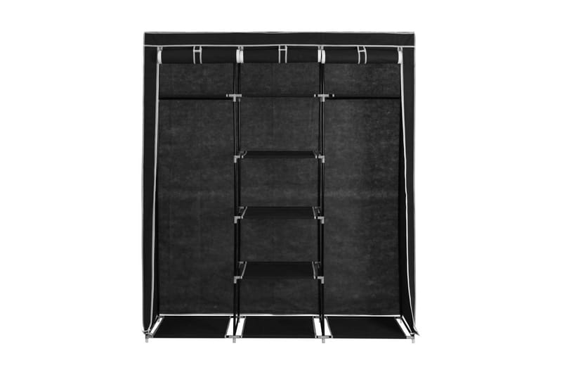 Garderob med fack och stänger svart 150x45x175 cm tyg - Svart - Förvaring - Klädförvaring - Garderob & garderobssystem - Resegarderob