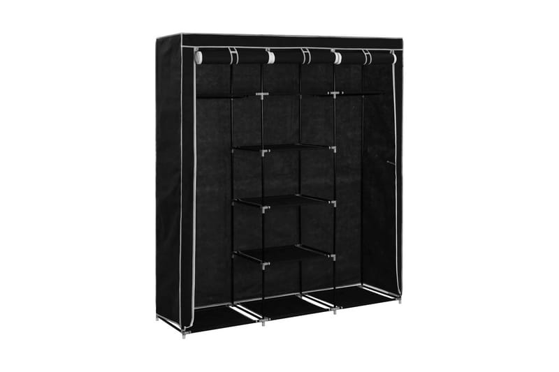 Garderob med fack och stänger svart 150x45x175 cm tyg - Svart - Förvaring - Klädförvaring - Garderob & garderobssystem - Resegarderob