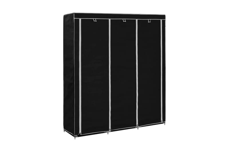 Garderob med fack och stänger svart 150x45x175 cm tyg - Svart - Förvaring - Klädförvaring - Garderob & garderobssystem - Resegarderob
