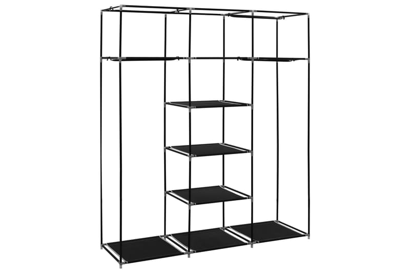 Garderob med fack och stänger svart 150x45x175 cm tyg - Svart - Förvaring - Klädförvaring - Garderob & garderobssystem - Resegarderob