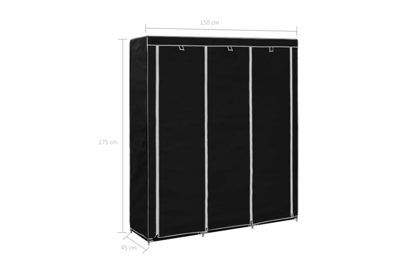 Garderob med fack och stänger svart 150x45x175 cm tyg - Svart - Förvaring - Klädförvaring - Garderob & garderobssystem - Resegarderob