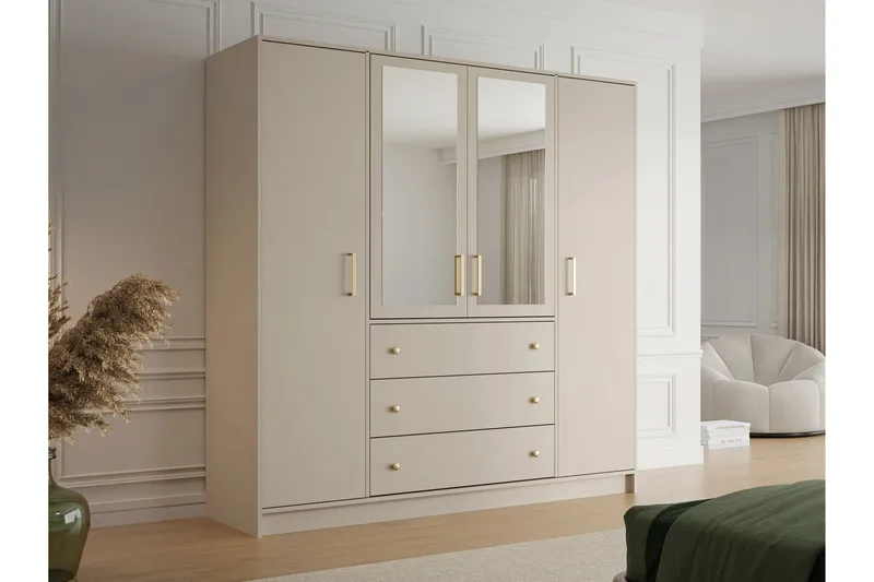 Retro Garderob m. Spegel 196x200 cm - Förvaring - Klädförvaring - Garderob & garderobssystem