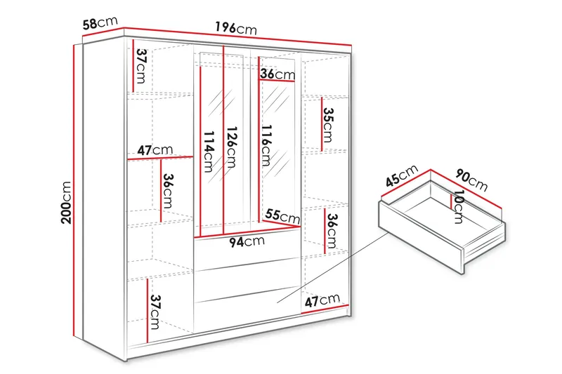 Retro Garderob m. Spegel 196x200 cm - Förvaring - Klädförvaring - Garderob & garderobssystem