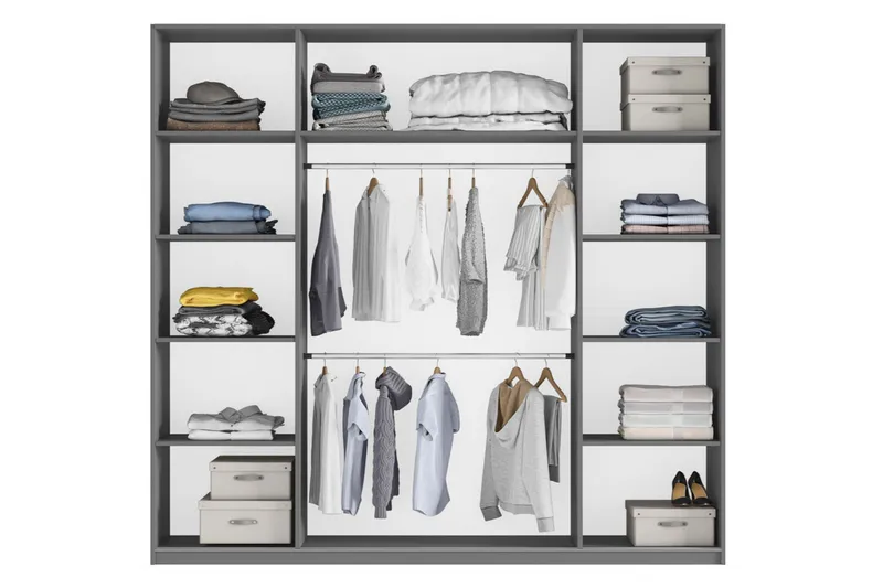 Rhodes Garderob 225x65x244 cm LED-belysning - Vit/Spegel - Förvaring - Klädförvaring - Garderob & garderobssystem